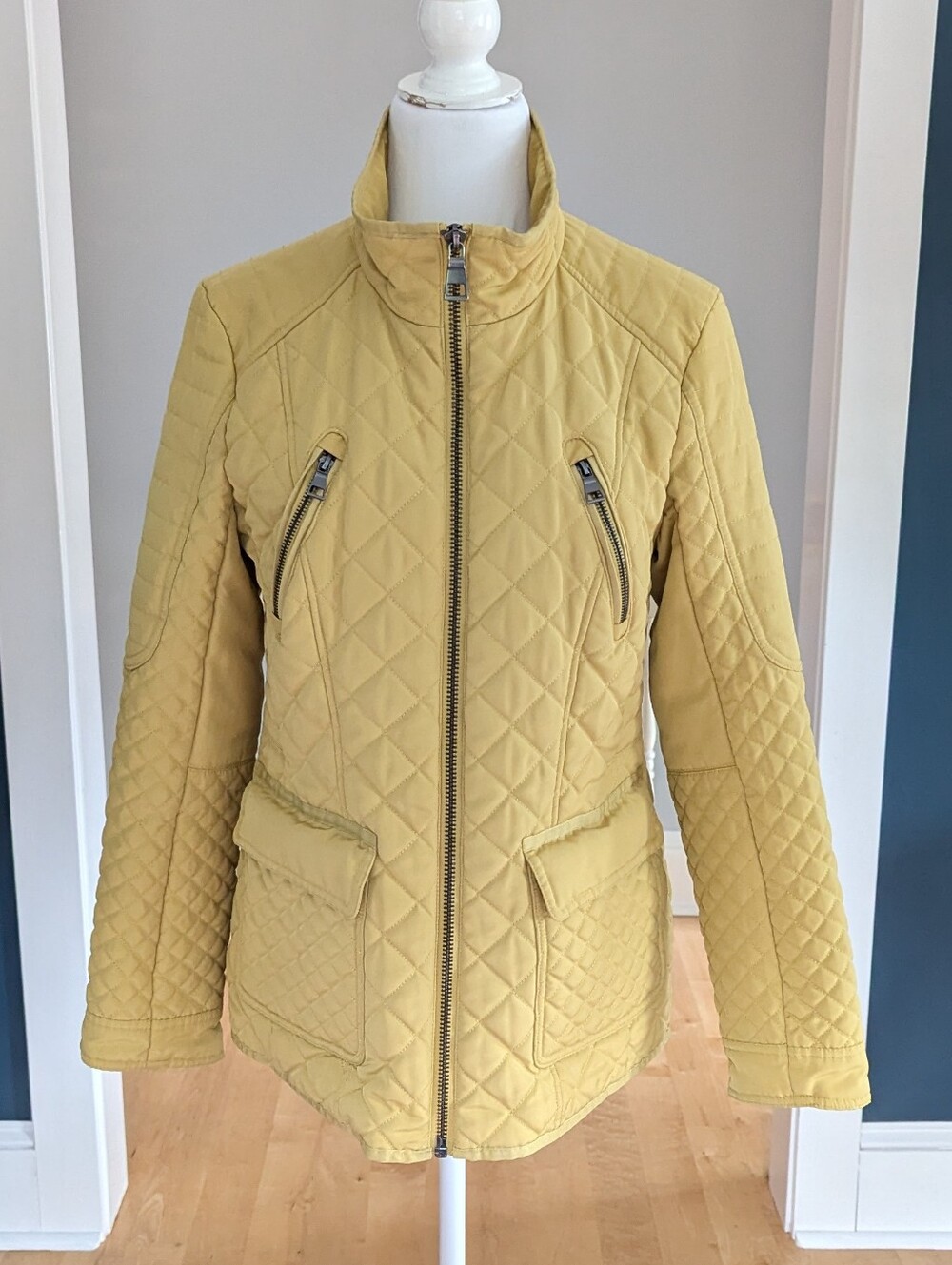 Next Outerwear Quilted Jacket Size US 4 UK10 Mustard Country Chic